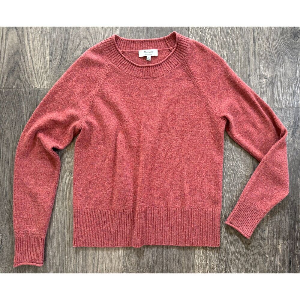 NEW Madewell 100% Cashmere Red Pink Crewneck Long Sleeve Sweater Top Blouse XS‎